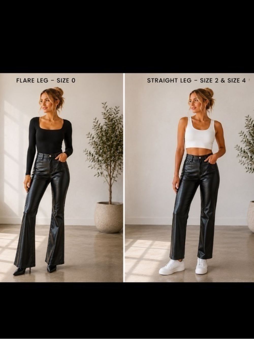 Wilfred by Aritzia Black Vegan Leather High Rise Pants Flare & Straight Leg